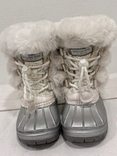 London Fog Kids Silver Metallic Glitter Faux Fur Winter Snow Boots Size 8
