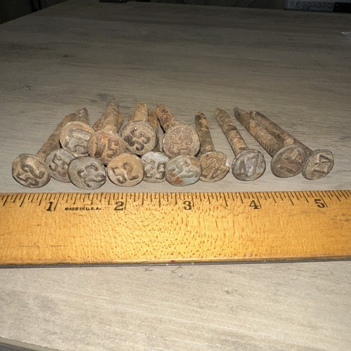 14 Antique Railroad Date Nails, 1940’s & 50’s Various Years Railroad Tie Markers