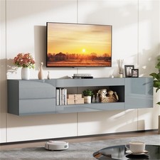 Pemberly Row 80" Gray High-Gloss Floating TV Stand for 80" TVs