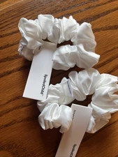 NWT - 2 Pack Spoiled Child White Satin Hair Scrunchies New with Tags