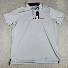 Greyson Shirt Mens Large Gray White Striped Saranac Polo Golf Performance