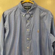 Ralph Lauren Yarmouth Mens 16-32 Blue Cotton Button Down Oxford Shirt Pony Logo