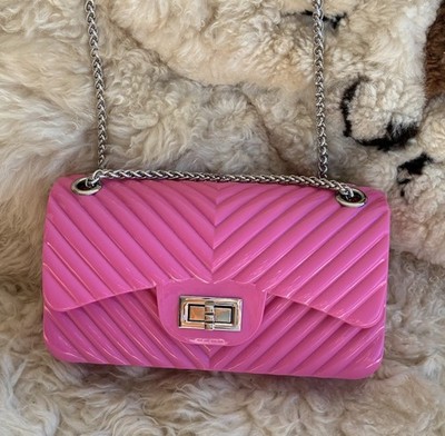 Forever 21 Barbie Pink Jello Chevron Purse Shoulder, Crossbody Adorable Bag EUC 