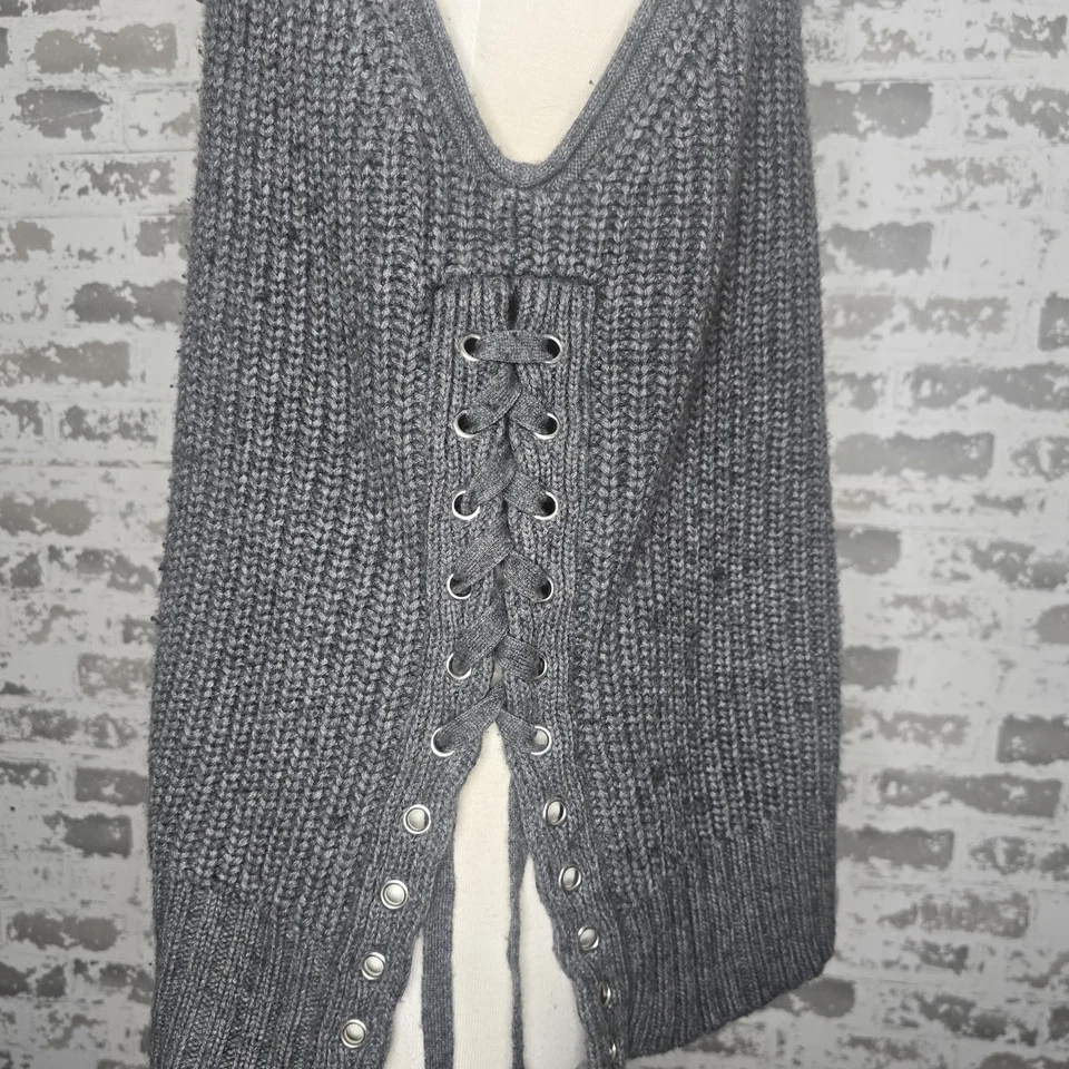 Otoño Cachemira Suéter Mujer Mediano Cuello Alto Chaleco Sin Mangas Corbatas Laterales Boho Foto 3 de 4