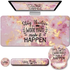 Desk Mat Set + Keyboard and Mouse Pad with Wrist Rest Support,4-in-1 Large Mo...