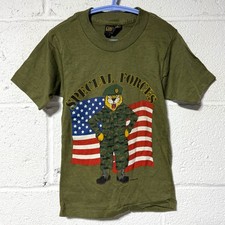 Vintage 80s Commando Military Design Special Forces T-Shirt Youth 6-8 USA NOS