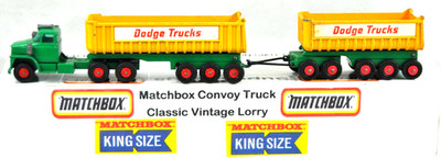 Matchbox King Size K-16 Dodge Road-Train Truck & 2 Kipper Anhänger mit 26 Rädern