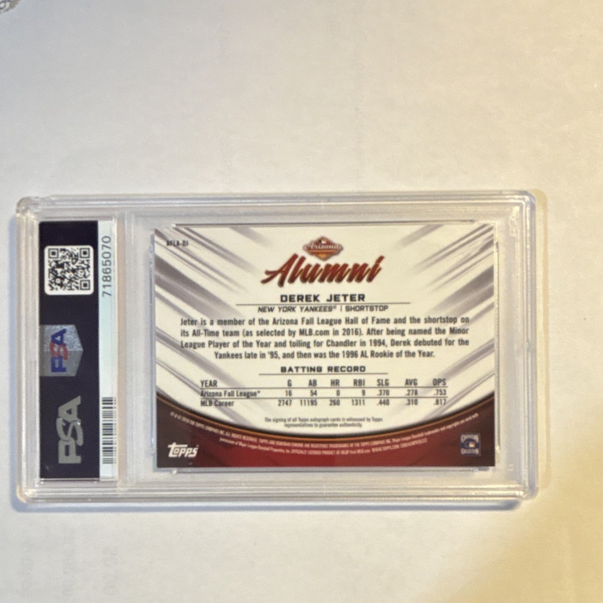 2019 Bowman Chrome - Afl Alumni Autographs Derek Jeter #AFLA-DJ 