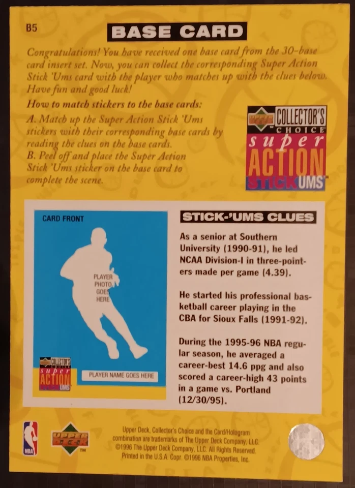 1996-97 Upper Deck Collector's Choice Super Action Stick 'Ums #B5, Bobby Phills Foto 2 de 3