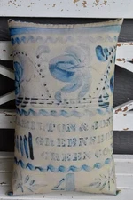 Primitive antique crock stamp bee sting jug indigo blue pillow pottery #4
