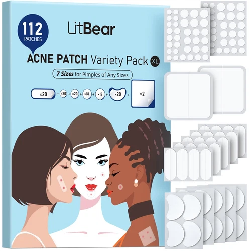 LitBear Large Pimple Patches (7 Sizes 112 Patches), Big Acne Patches, XL Hydr...