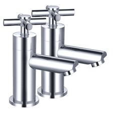 Basin Pillar Taps, Chrome, Brass, Cross Head - Contemporary - Pair -Deck Mounted