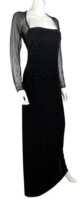 Tadashi Shoji 8 US 44 M Black Velvet Sequin Embroidered Gown Cocktail Maxi Dress