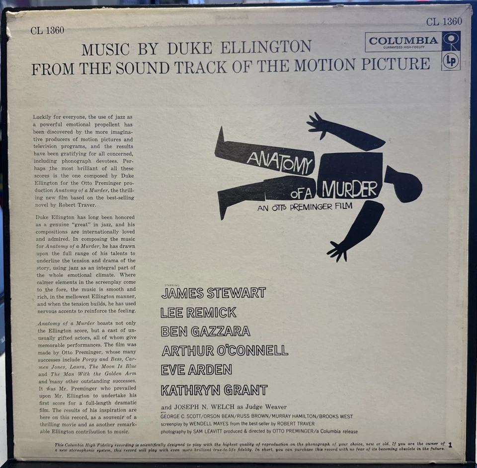 Duke Ellington - Anatomy Of A Murder OST - Columbia LP VG++ JAZZ MONO 6EYE - Image 4 of 4