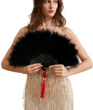 Handheld Marabou Feather Fan, 1920s Vintage Style Flapper Hand Fan for Costum...