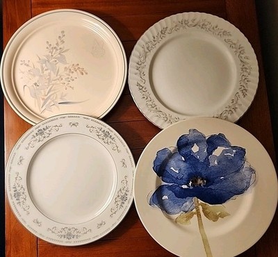 Mismatched China Dinner Plates Floral Vtg Lot Of 4 Blues/greens Wedding Baby