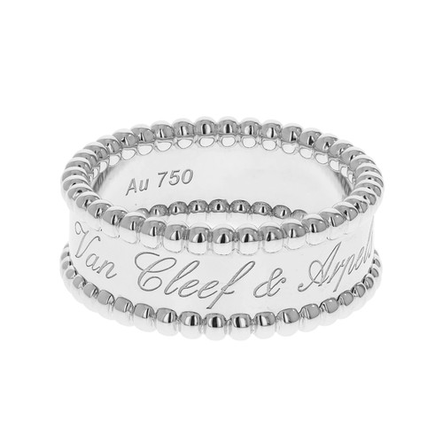Van Cleef & Arpels 18k White Gold Perlée Ring Size 54