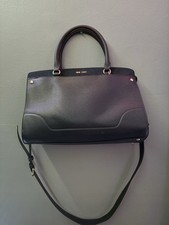 Nine West Black Satchel Top Handle Double Handles Zip Detachable Strap Gold