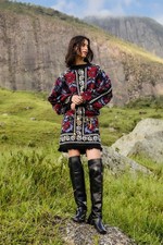 NWOT Farm Rio Size S Black Valentina Puff Sleeve Knit Mini Dress