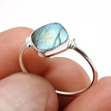 Solid Sterling Silver Labradorite Gemstone Engagement Band Bezel Wife Ring US 7