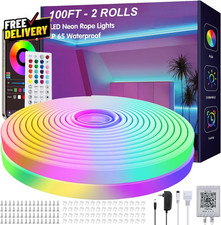 100Ft LED Neon Rope Lights with App and Remote Control, IP65 Waterproof Neon...