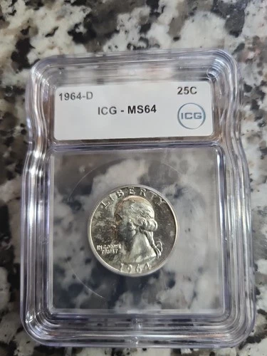 1964-D Washington 90% Silver Coin." ICG MS 64. Graded".
