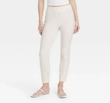 A New Day Pants Women  s Sz 6 Cream Stripe Slim High Rise Ankle Length Bi-Stretch