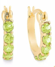 Small Peridot Stone Hoop Earrings Set in 18k Gold over Sterling Silver