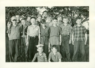Photo Boy Scout Troop 14 Group of Boys One Wearing Soda Jerk Hat w/ Eze Grape Ad