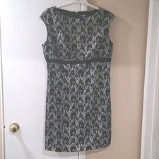Chaps Black White Floral Lace Boat Neck Sleeveless Sheath Dress 16 Knee