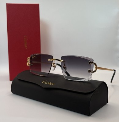 Cartier Big C Diamond Cut Frameless BLACK Lens Gold Frame | eBay