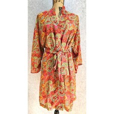 Josie Natori Floral Pink Kimono Belted Robe, Paisley, Silky, Sz S, New