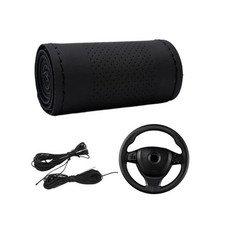 Car Steering Wheel Cover, Anti-Slip Stitch on Wrap Steering Middle Hole Black