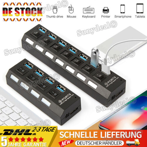 Hub USB 3.0 4/7 port Splitter Adapter z aktywnym zasilaczem Rozdzielacz do laptopa PC - Zdjęcie 1 z 21