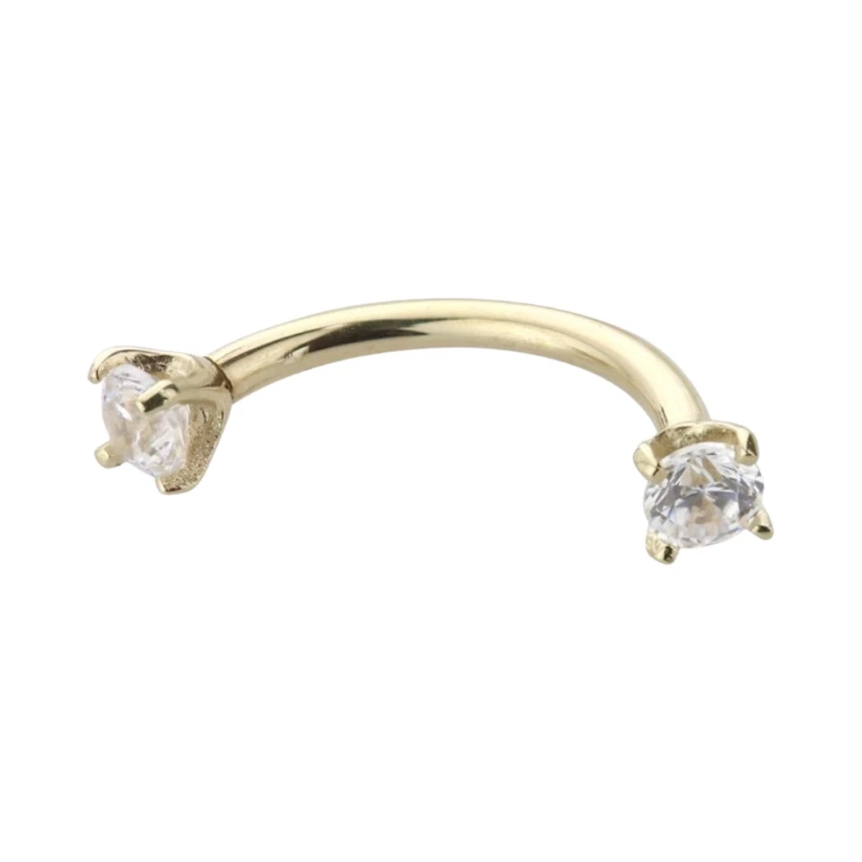 Oro Amarillo 14K Con Diamantes Naturales Barra Curvada Cejas Labio Torre Daith 16G Foto 2 de 4