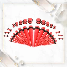 36 Pieces Red UV Glow in the Dark Ear Stretching Kit Tapers with Plugs 14G - 00G