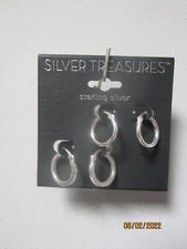 Silver Treasures 2-Pairs Genuine Sterling Silver Hoop Earrings