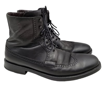 A. Testoni Boots Mens Size 11 Black Lace Up Wingtip Brogue  display picture 1