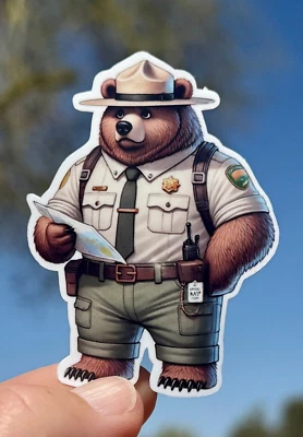 HANDMADE 2" Bear Park Ranger Sticker, Decal, National Park, Animal, Work, Travel, Park