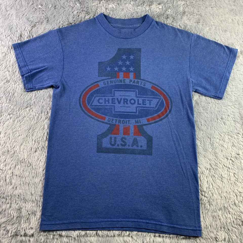 Camisa Chevrolet Para Hombres Pequeña Azul Manga Corta Detroit Mich EE. UU. #1 GM Camiseta Chevy Foto 2 de 4