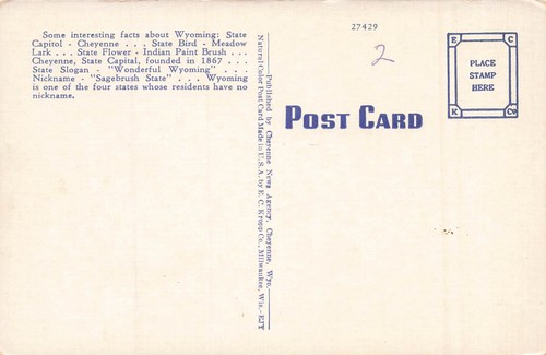 CHEYENNE WY WYOMING CAPITOL AVE AT NIGHT VINTAGE LINEN POSTCARD 082124 T - Picture 2 of 2
