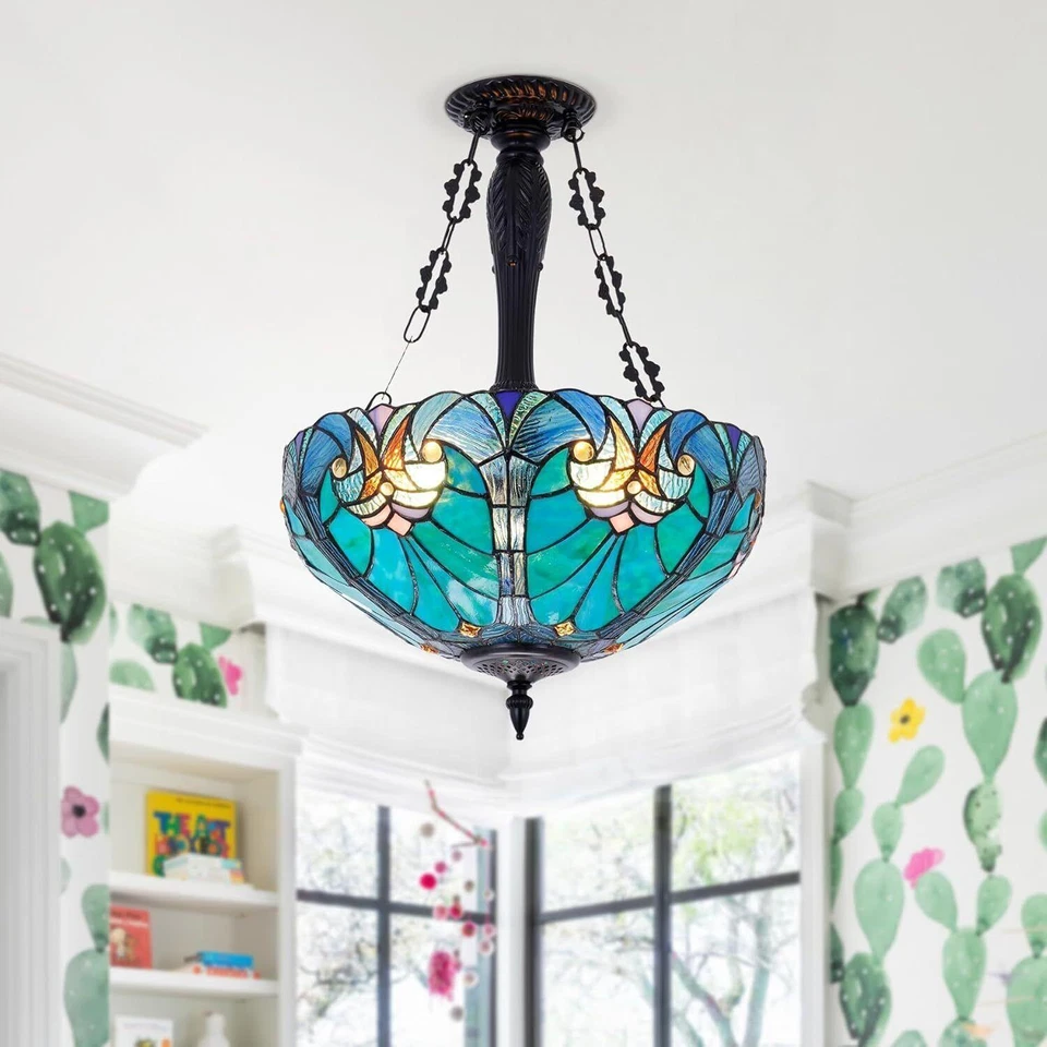Luminária pendente Tiffany 16"" 3 luzes vitrais lustre pendurado abajur - Imagem 2 de 4