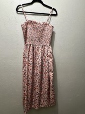 Shein Pink Floral Midi Cami Sun Dress Vacation Party Size S NWOT