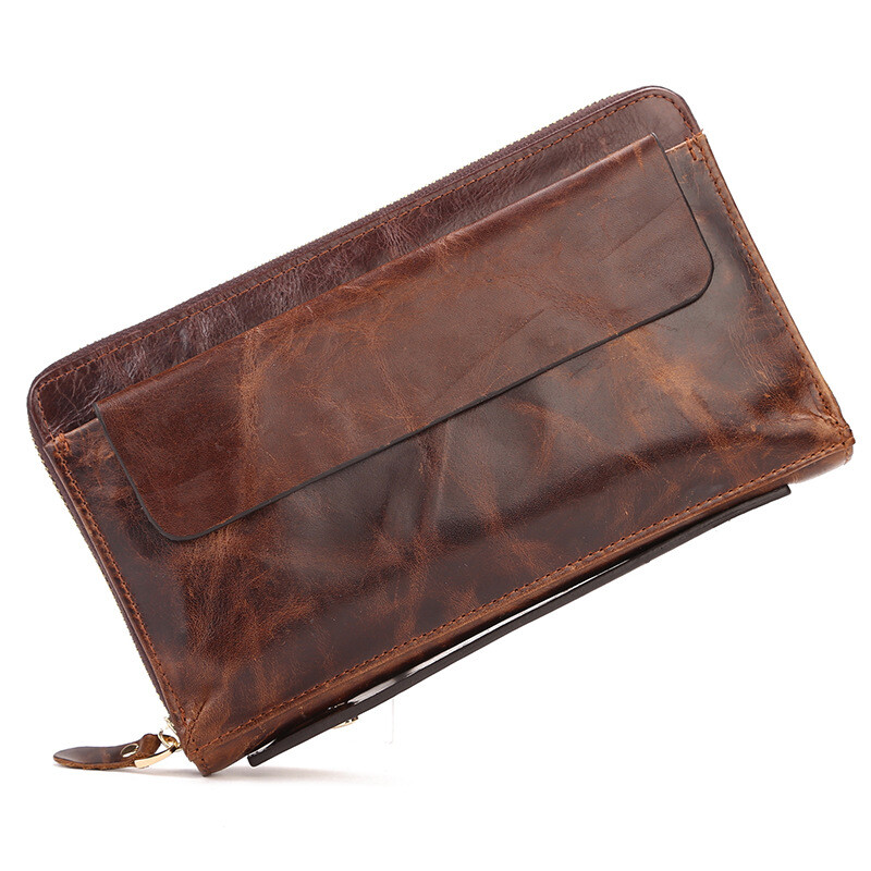 2019 Vintage Genuine Cowhide Leather Wallet Men's Travel Clutch Bag