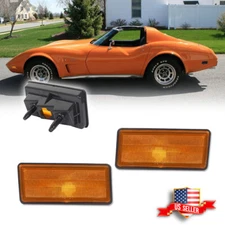 2PCS Amber Lens Front Side Marker Signal Lights For 1974-1979 Chevy Corvette C3