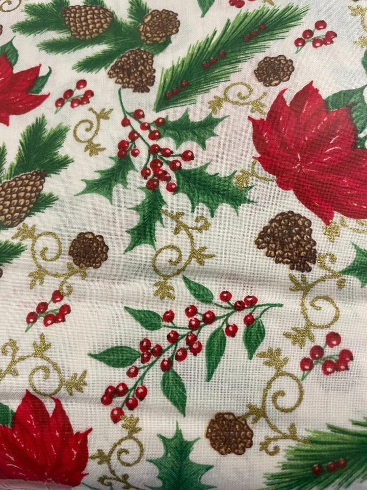 Christmas Poinsettia Pine Cones Fabric 45"  15 Yards Marshall Dry Goods BOLT - Image 2 of 4