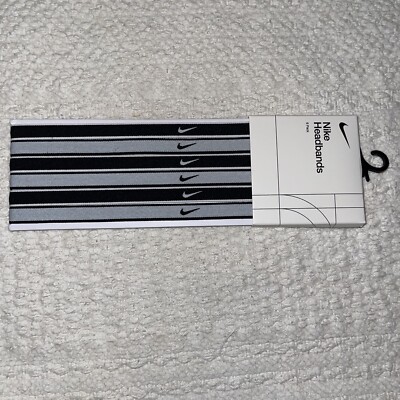 Nike Headband 6 Pack Skinny Non-Slip Swoosh Logo Black White Grey Multipack NWT