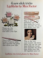1967 Max Factor LipSlicks Glosses Case Brush Tinted Mirrored Vintage Print Ad