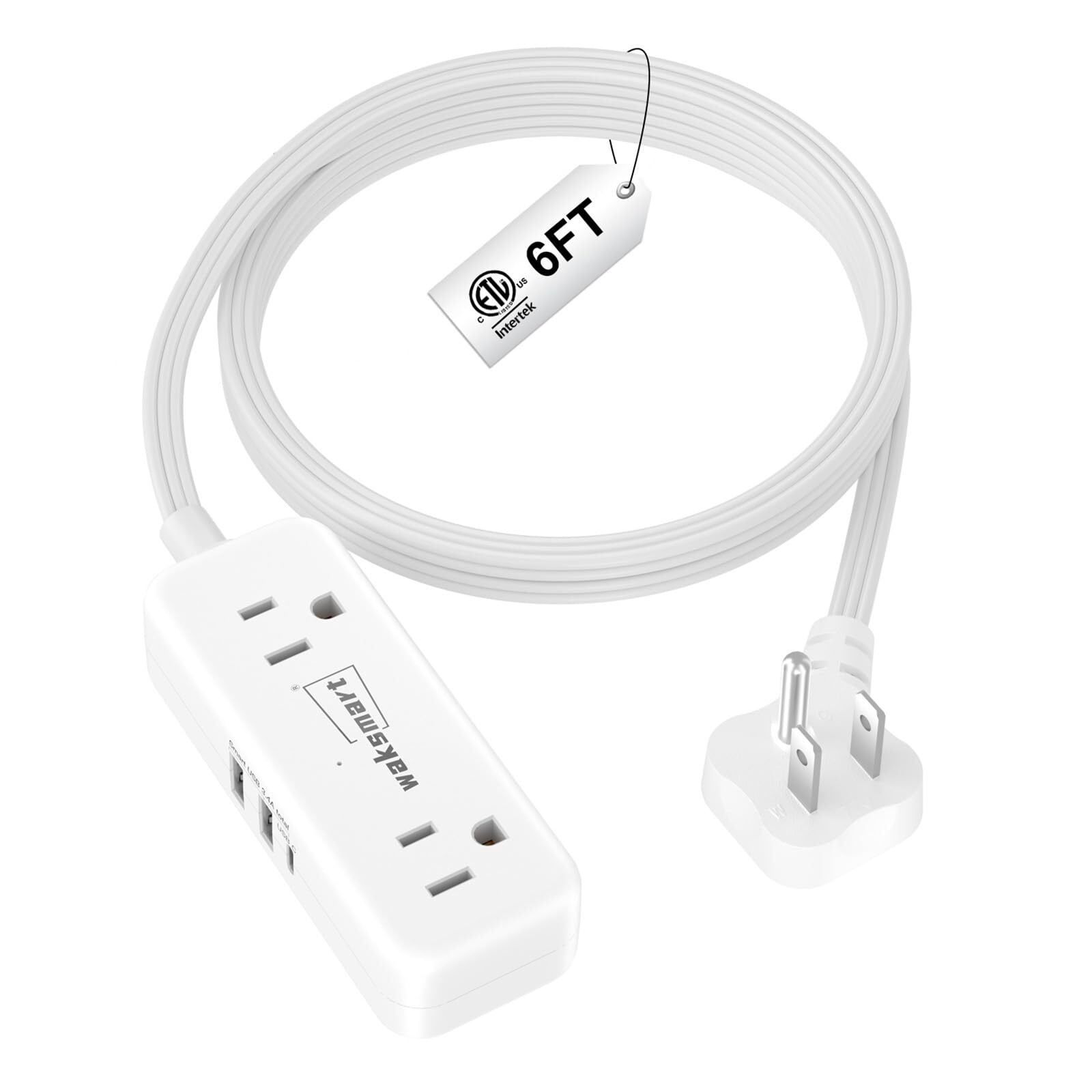 Extension Cord 6 Feet - 4 AC Outlets 3 USB Ports (5V/3.4A 17W), Flat Plug Pow...-image
