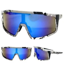 OVERSIZE SPORTY WRAP AROUND Biker Cycling Shield SUNGLASSES Big Camouflage Frame